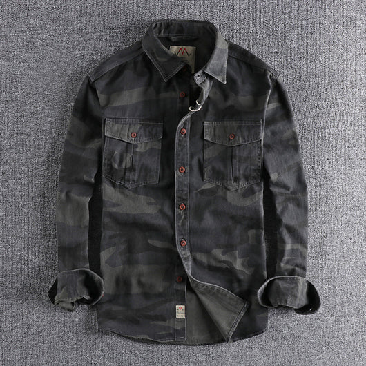 Camisa de Trabajo Camuflaje Lavado Americano Manga Larga para Hombre - Image 6