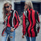 Blusa Rayada Roja con Solapa para Mujer - Manga Larga