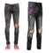Men's Vintage Gray Stretch Jeans with Distressed Paint Effect