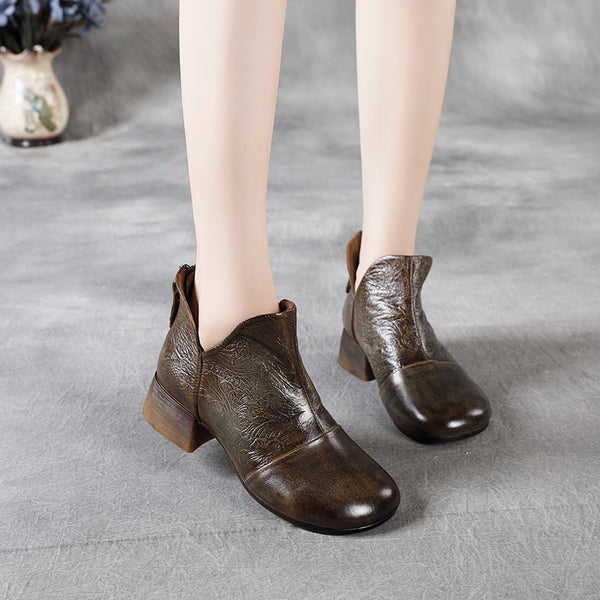 Botas Retro Martin con Punta Redonda y Tacón de Bloque con Cierre