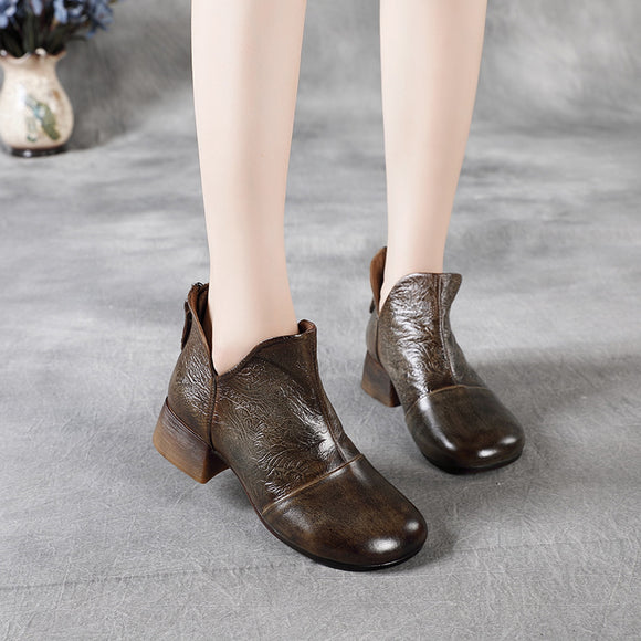 Botas Retro Martin con Punta Redonda y Tacón de Bloque con Cierre