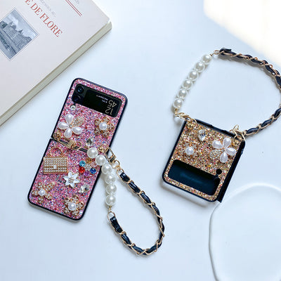 Funda Tipo Flip para Teléfono Plegable con Flores, Lentejuelas, Rhinestones y Perlas - Image 18