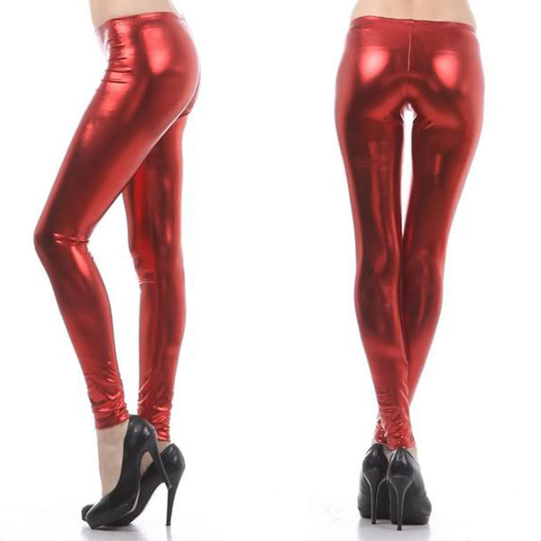 Leggins de Cuero Brillante con Textura Metálica - Estilo Punk Nightclub