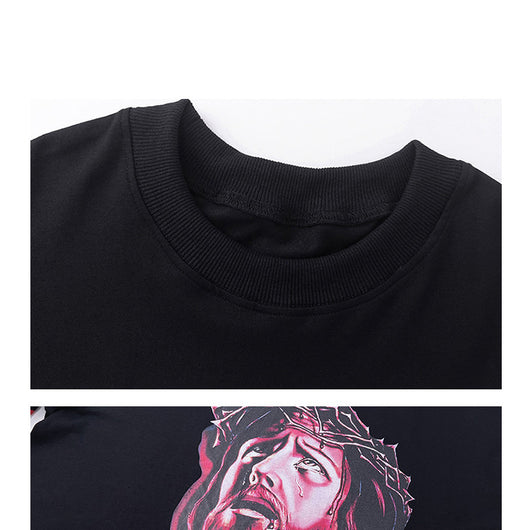 Playera Holgada de Manga Larga con Estampado de Cruz para Parejas - Image 6