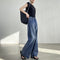 Women's Light Blue High Waist Wide Leg Straight Cut Jeans