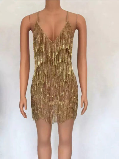 Vestido de Noche Elegante con Escote Profundo y Cristales Brillantes - Image 7