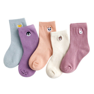 Calcetines de bebé de algodón con animales bordados y rayas coloridas - Image 6