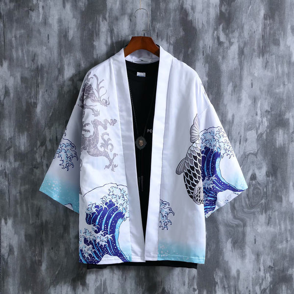 Cardigan Estilo Chino con Patrón de Olas