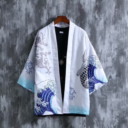 Cardigan Estilo Chino con Patrón de Olas