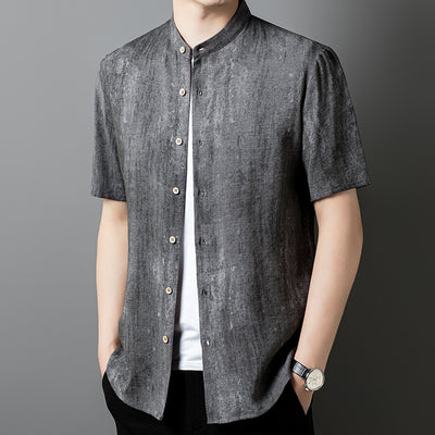 Camisa de Lino Elegante para Hombre Maduro - Cuello Mao Liso - Image 12