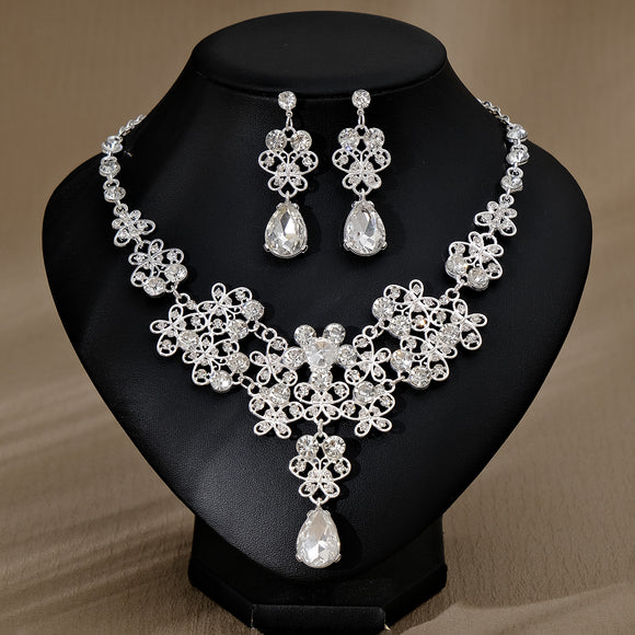 Conjunto de Aretes y Collar con Perlas y Cristales para Mujer