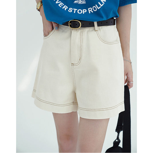 Shorts de Trabajo Casual para Mujer con Detalles en Contraste y Pierna Ancha