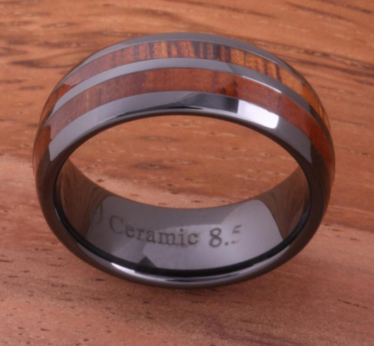 Anillo de Cerámica y Madera Koa Oscura Doble - Image 3