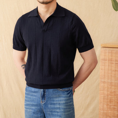 Polo de Algodón y Lino con Rayas Hundidas y Cuello Gaviota - Image 11