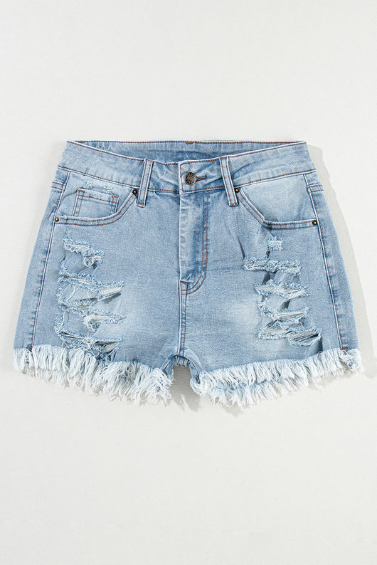 Shorts de Mezclilla Cintura Media con Diseño Personalizado y Borde Deshilachado - Image 11