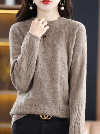 Suéter de Lana Pura Cuello Redondo con Textura Jacquard Industrial para Mujer - Image 6