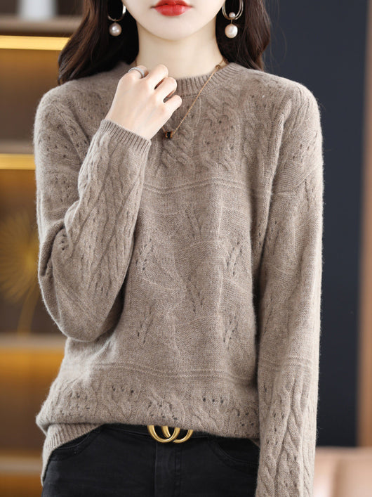 Suéter de Lana Pura Cuello Redondo con Textura Jacquard Industrial para Mujer - Image 6
