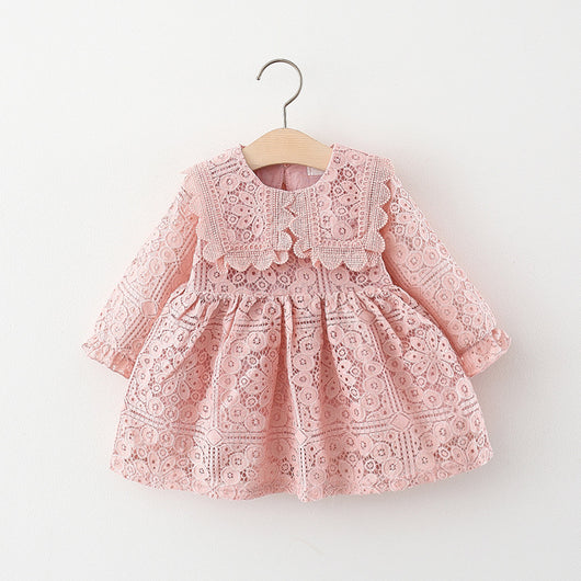 Vestido Infantil Manga Larga con Cuello de Encaje - Image 7