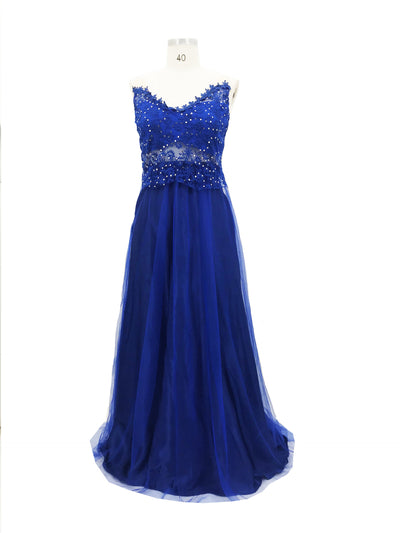 Vestido Largo Elegante Espalda Descubierta con Cuentas Azul Gasa - Image 13