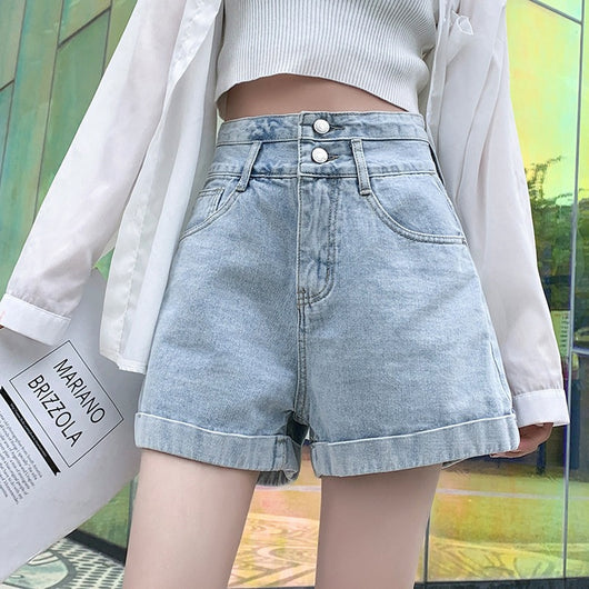 Shorts de Mezclilla de Cintura Alta con Botones, Corte Ancho y Detalle Ondulado - Image 4