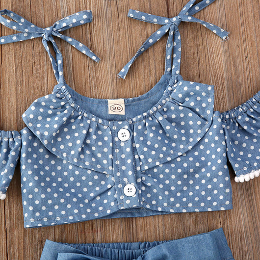 Conjunto de 3 Piezas: Short Denim con Lunares, Top Sling y Falda Corta - Image 10