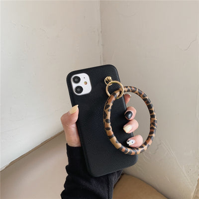 Funda para Celular de Cuero Estampado Leopardo con Anillo Retro
