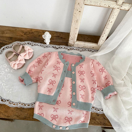 Cardigan Romper de Punto con Cuello Concha y Moño - Manga Larga - Image 17