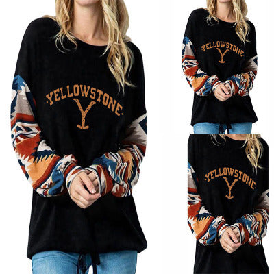 Camiseta Manga Larga Cuello Redondo con Estampado de Letras para Mujer