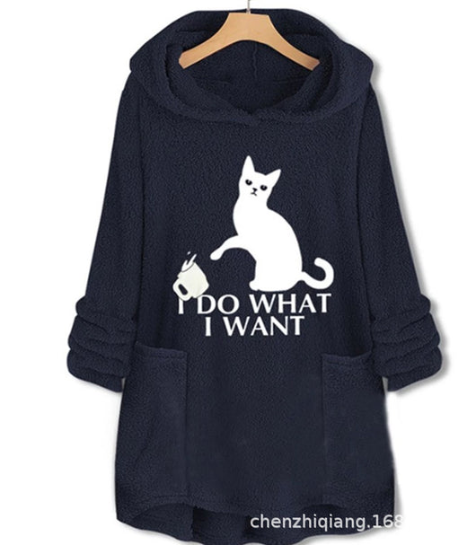 Suéter Reversible de Terciopelo con Capucha y Estampado de Gato - Image 24