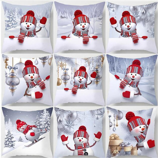 Funda de Almohada Navideña Muñeco de Nieve Tono Melocotón