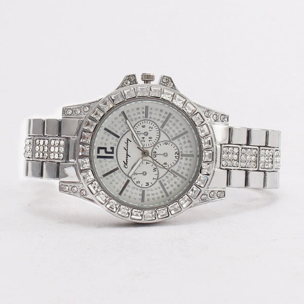Reloj de Cuarzo de Acero Inoxidable con Diamantes y Tres Subdiales