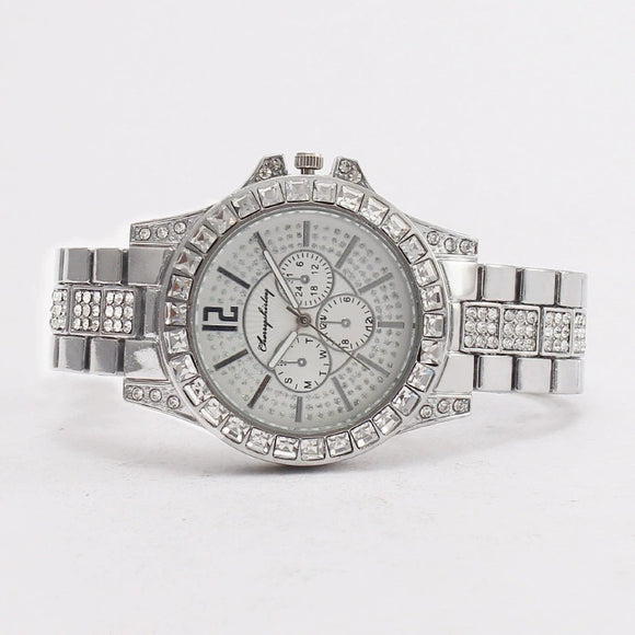 Reloj de Cuarzo de Acero Inoxidable con Diamantes y Tres Subdiales