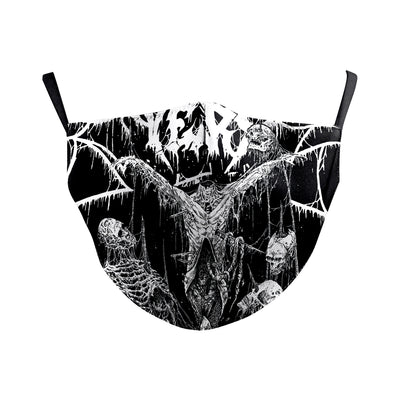 Black double-layer dust mask with a steampunk skull clown digital print, featuring gears, rivets, and a zipper. - Image 17
