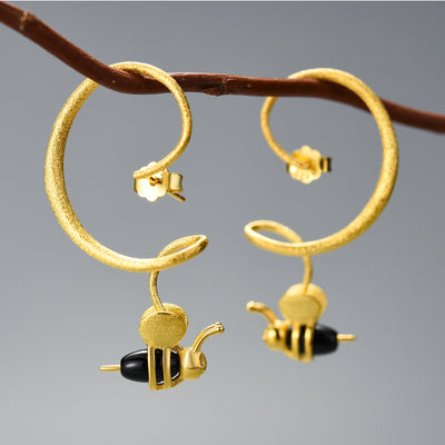 Aretes de Plata Esterlina con Diseño Geométrico de Abeja