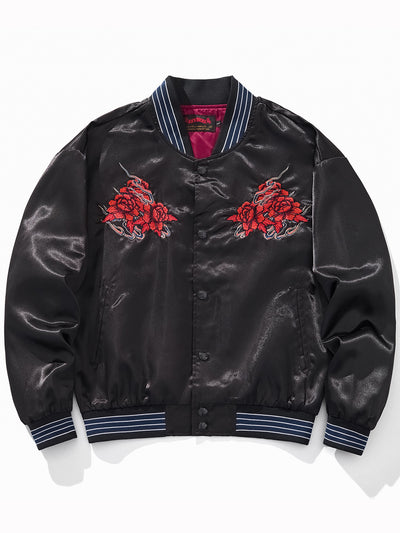 Chaqueta Beisbolera Casual Bordada Rosa y Cuervo Azul - Image 7