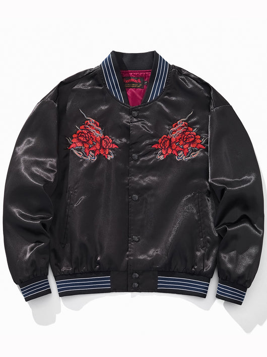 Chaqueta Beisbolera Casual Bordada Rosa y Cuervo Azul - Image 7