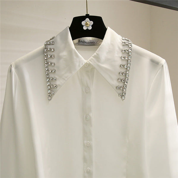 Cardigan Blanco Corto con Strass y Mangas Largas