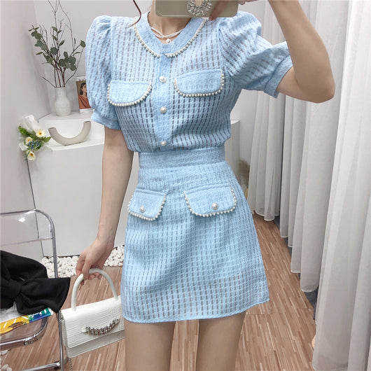 Conjunto de Falda Alta y Blusa de Perlas para Verano - Image 6