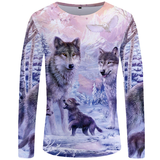 Camiseta Manga Larga Serie Lobo Impresión 3D para Hombre - Image 17