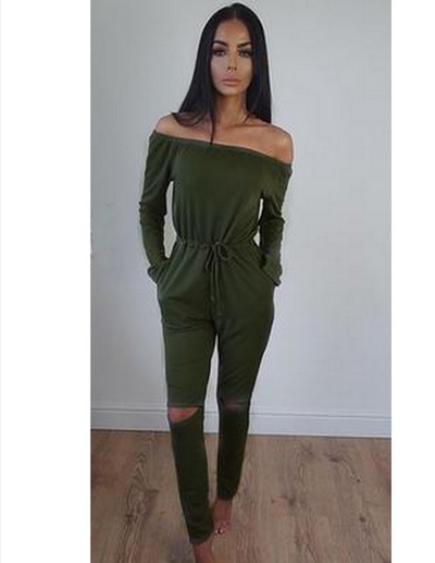 Jumpsuit de Hombro Descubierto con Detalles Rotos - Tendencia Otoño - Image 6