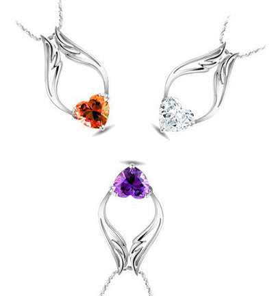 Collar Colgante de Alas de Ángel con Corazón de Cristal Melocotón - Image 4