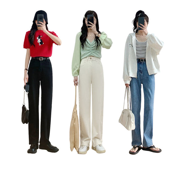 Jeans Rectos de Cintura Alta Holgados para Mujer