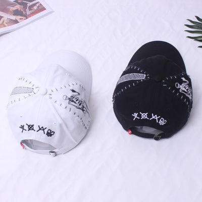 Gorra de Béisbol Hip Hop con Bordado de Calavera para Niños Negro y Blanco - Image 4