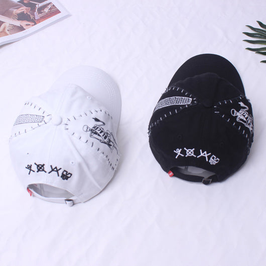 Gorra de Béisbol Hip Hop con Bordado de Calavera para Niños Negro y Blanco - Image 4