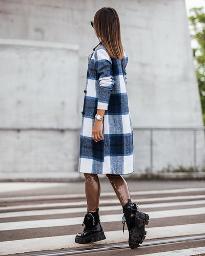 Abrigo de Lana Cuadrille Largo Cepillado Estilo Europeo y Americano para Otoño e Invierno - Image 17