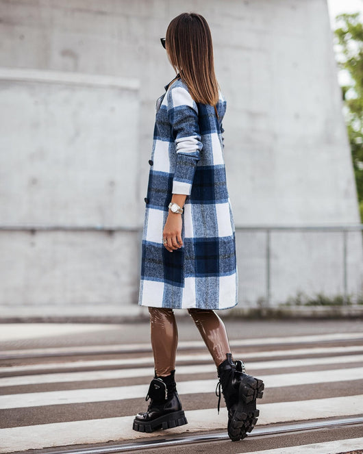 Abrigo de Lana Cuadrille Largo Cepillado Estilo Europeo y Americano para Otoño e Invierno - Image 17