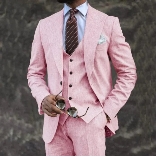 Traje Ejecutivo Tres Piezas Rosa Claro para Hombre - Estilo Europeo y Americano