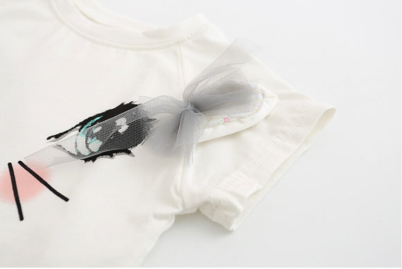 Conjunto Infantil Gato Adorable con Falda Abullonada y Detalles de Mariposa
