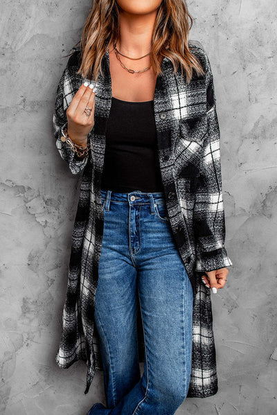 Cardigan Cuadros Mujer Largo Suelto con Solapa - Image 3