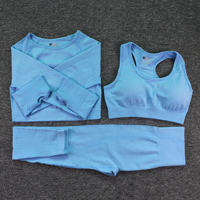 Conjunto Deportivo 3 Piezas: Top Manga Larga, Sostén y Pantalones para Yoga - Image 12